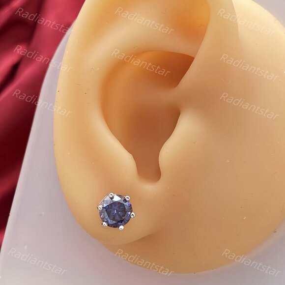 NEW Certified 2ct. Imperial Purple Moissanite 6 Prone Solitaire Stud Earrings - Picture 5 of 7
